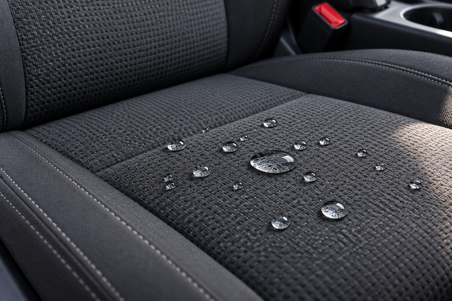 Water beading on hydrophobic fabric