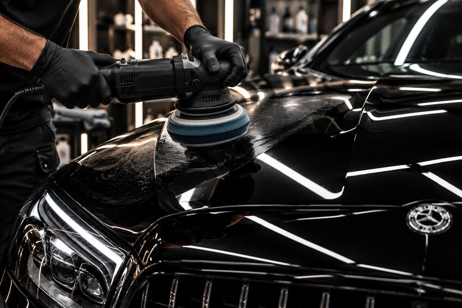 Machine polishing of black paint